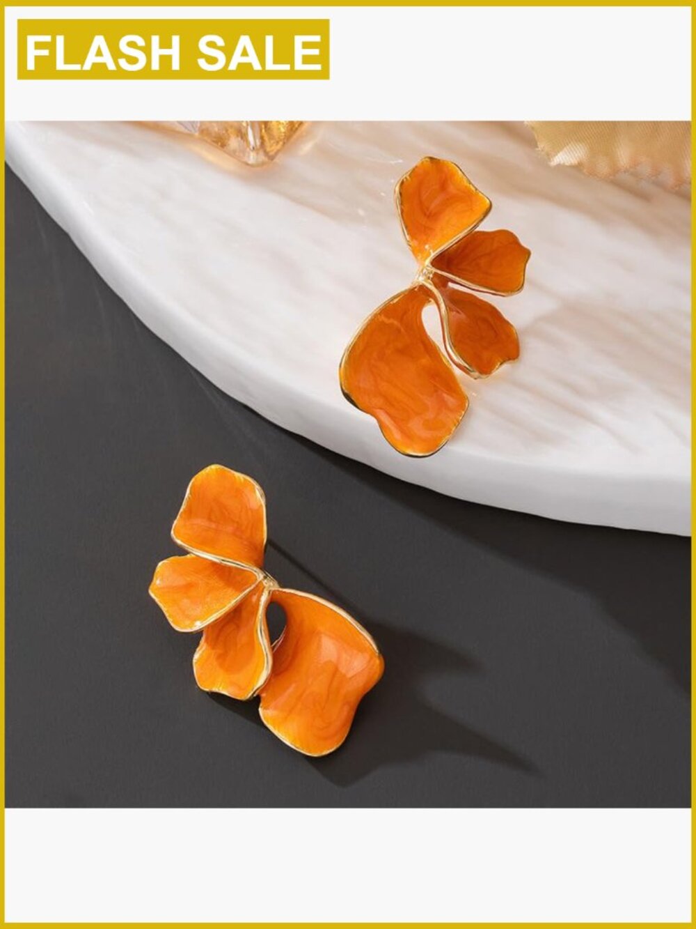 Statement Dangle Earrings Ginkgo Leaf Floral Chunky Large Irregular Petal - Picture 7 of 7